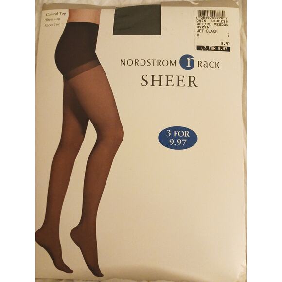 Nordstrom Rack Control Top Sheer Leg Toe Pantyhose JET BLACK Sz B Vntg New Pckg - Picture 1 of 7